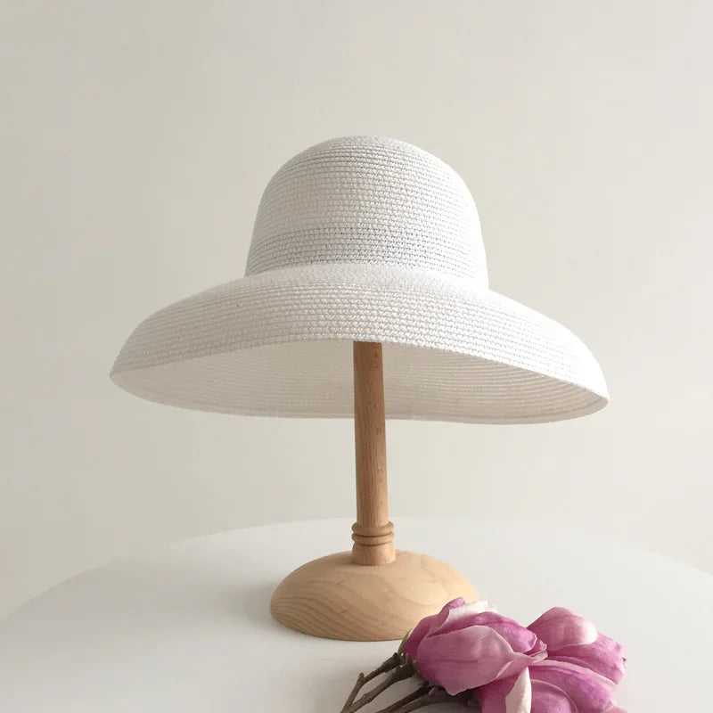 Summer Hepburn Style Vintage Design Big Eaves Straw Hat Women Girls Solid Color Beach Holiday Big Sun Gorra