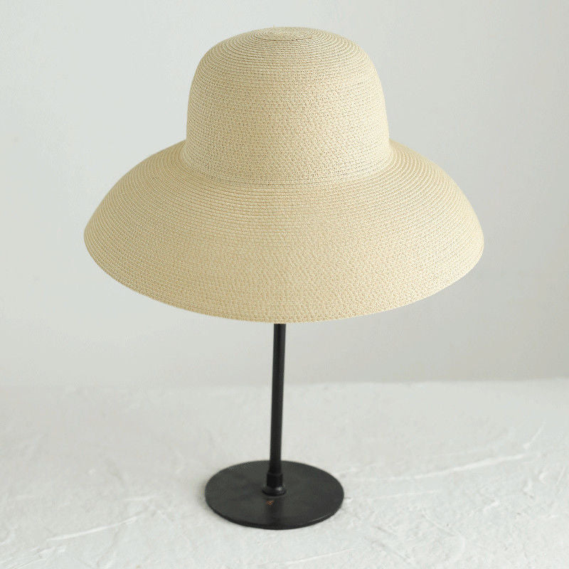 Summer Hepburn Style Vintage Design Big Eaves Straw Hat Women Girls Solid Color Beach Holiday Big Sun Gorra