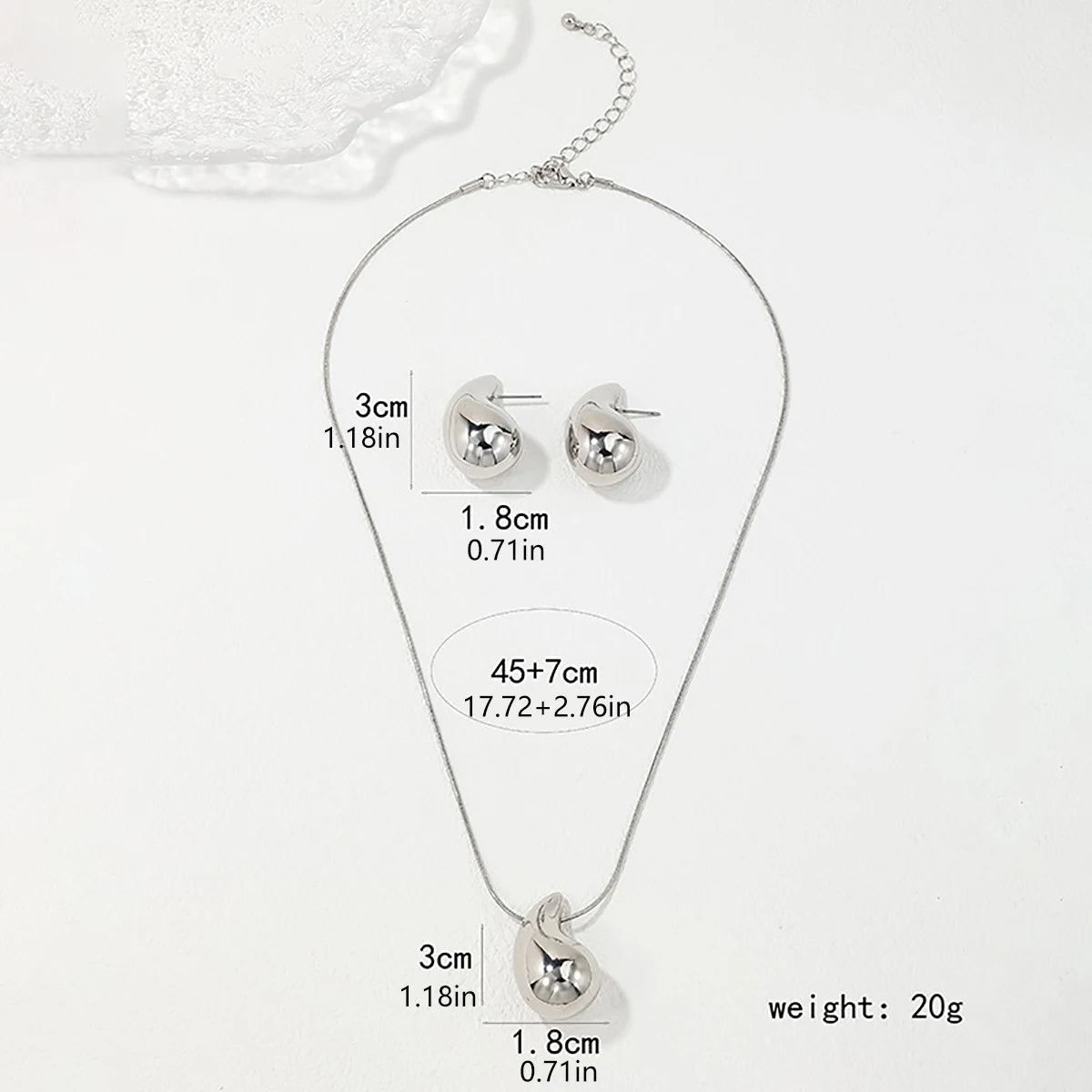 3Pcs Drop Necklace Earrings Teardrop Dainty Gold Plated Water Drop Pendant Necklace Tear Drop Trendy Jewelry Gifts for Women