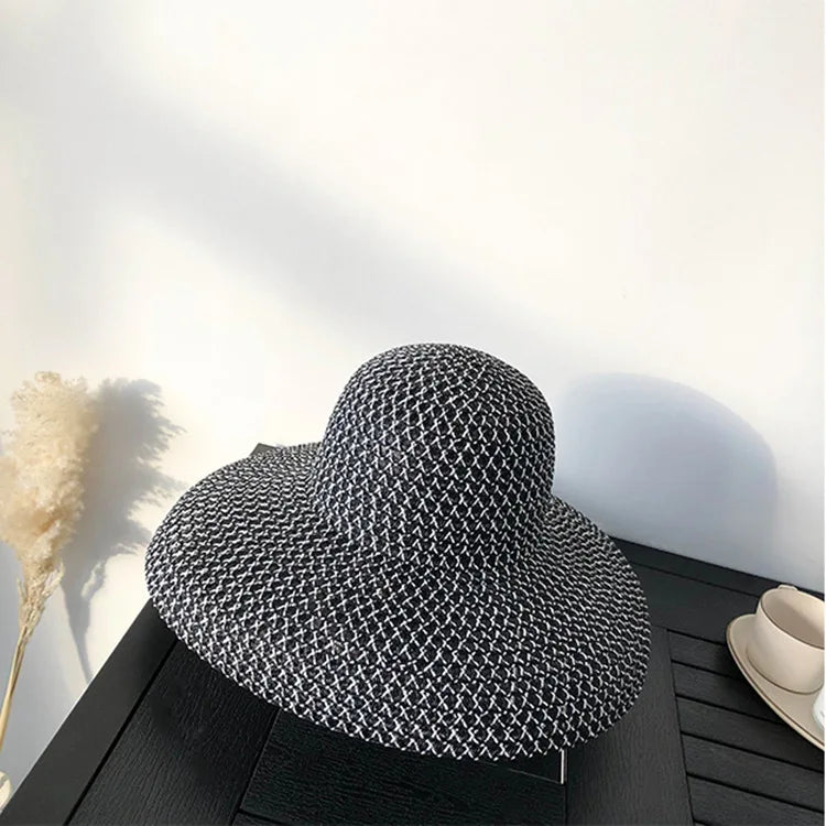 Summer Hepburn Style Vintage Design Big Eaves Straw Hat Women Girls Solid Color Beach Holiday Big Sun Gorra