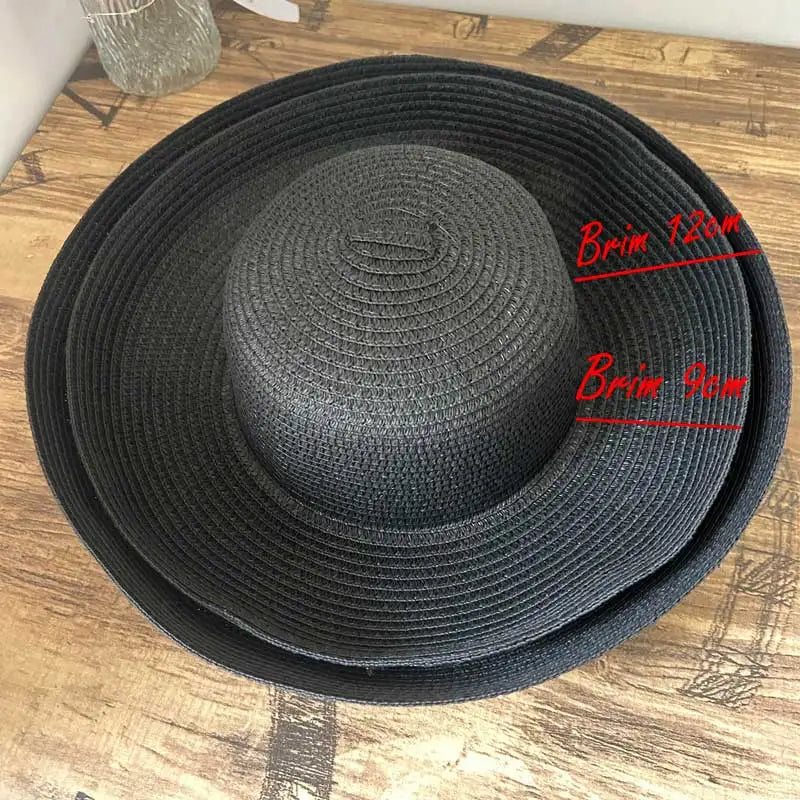 Summer Hepburn Style Vintage Design Big Eaves Straw Hat Women Girls Solid Color Beach Holiday Big Sun Gorra