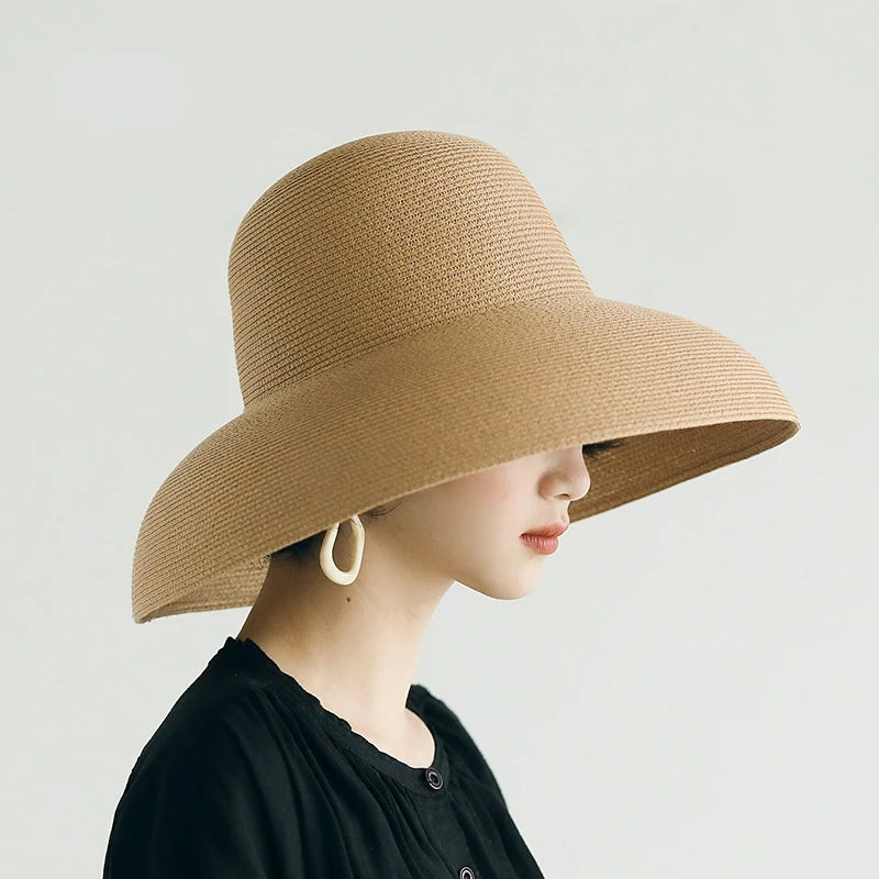 Summer Hepburn Style Vintage Design Big Eaves Straw Hat Women Girls Solid Color Beach Holiday Big Sun Gorra