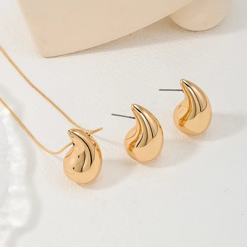 3Pcs Drop Necklace Earrings Teardrop Dainty Gold Plated Water Drop Pendant Necklace Tear Drop Trendy Jewelry Gifts for Women