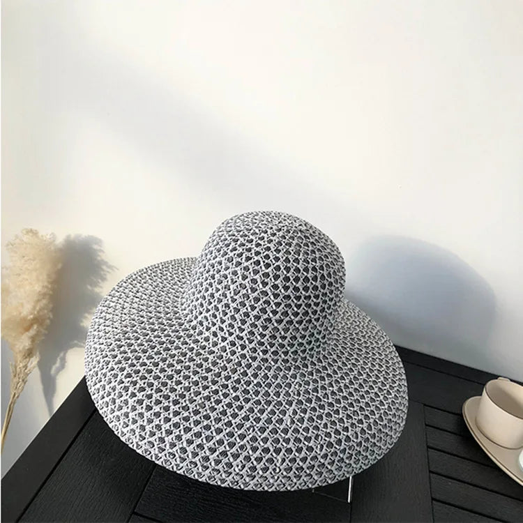 Summer Hepburn Style Vintage Design Big Eaves Straw Hat Women Girls Solid Color Beach Holiday Big Sun Gorra