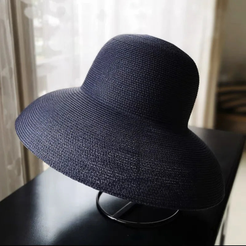 Summer Hepburn Style Vintage Design Big Eaves Straw Hat Women Girls Solid Color Beach Holiday Big Sun Gorra