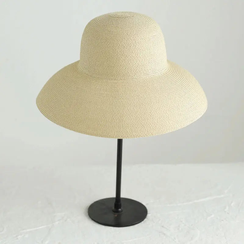 Summer Hepburn Style Vintage Design Big Eaves Straw Hat Women Girls Solid Color Beach Holiday Big Sun Gorra