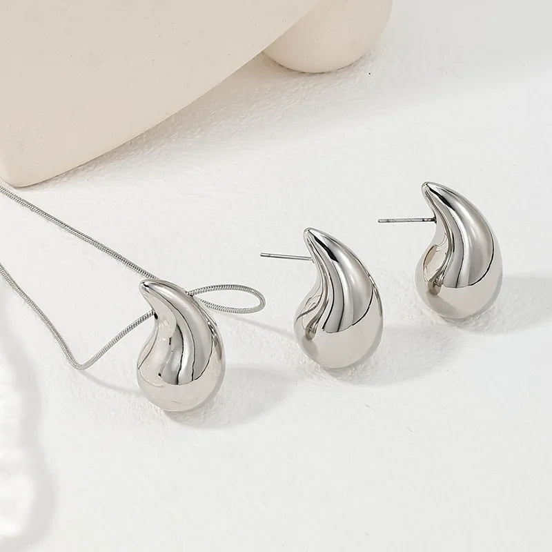 3Pcs Drop Necklace Earrings Teardrop Dainty Gold Plated Water Drop Pendant Necklace Tear Drop Trendy Jewelry Gifts for Women