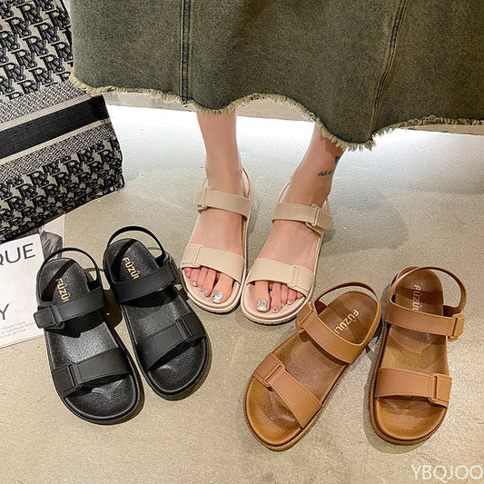 2025 Summer New Women's Sandals Fashion Soft Sole Flat Bottom Outerwear Casual Beach Strap Women's Sandals