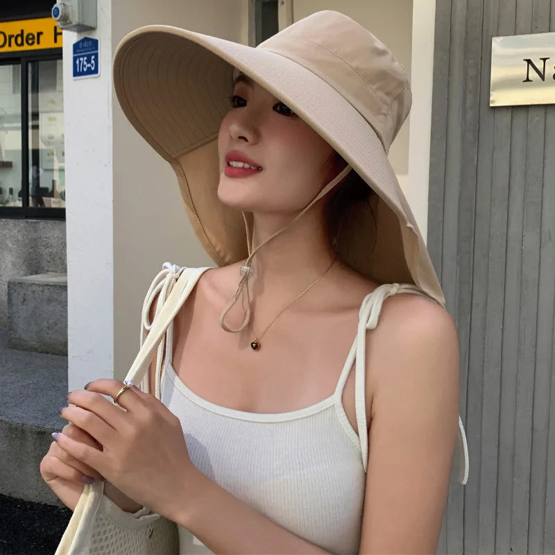 Outdoor Sun Bucket Hat for Women Girls Fishing Hat Wide Brim Bucket Hat with Neck Cover 50+ UPF Protection Safari Cap