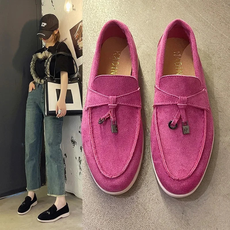 Women's flat sports casual shoes Spring and autumn thick soled suede loafers casual women walking non-slip women's casual shoes