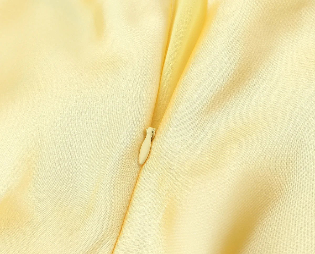 TRAFZA 2025 Summer Women V-Neck Yellow Dress Sexy Backless Women Casual Slim Stain Texture Sling Long Dress For Beach Party