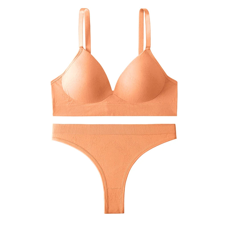 Women Underwear Set Ice Silk Seamless panties Sexy Low Waist Beautiful Back Push Up Bra Comfortable No Steel Ring Adjustable Lar