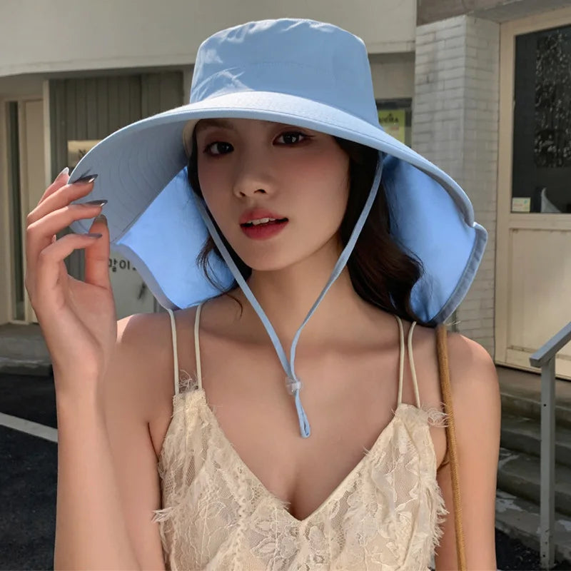 Outdoor Sun Bucket Hat for Women Girls Fishing Hat Wide Brim Bucket Hat with Neck Cover 50+ UPF Protection Safari Cap