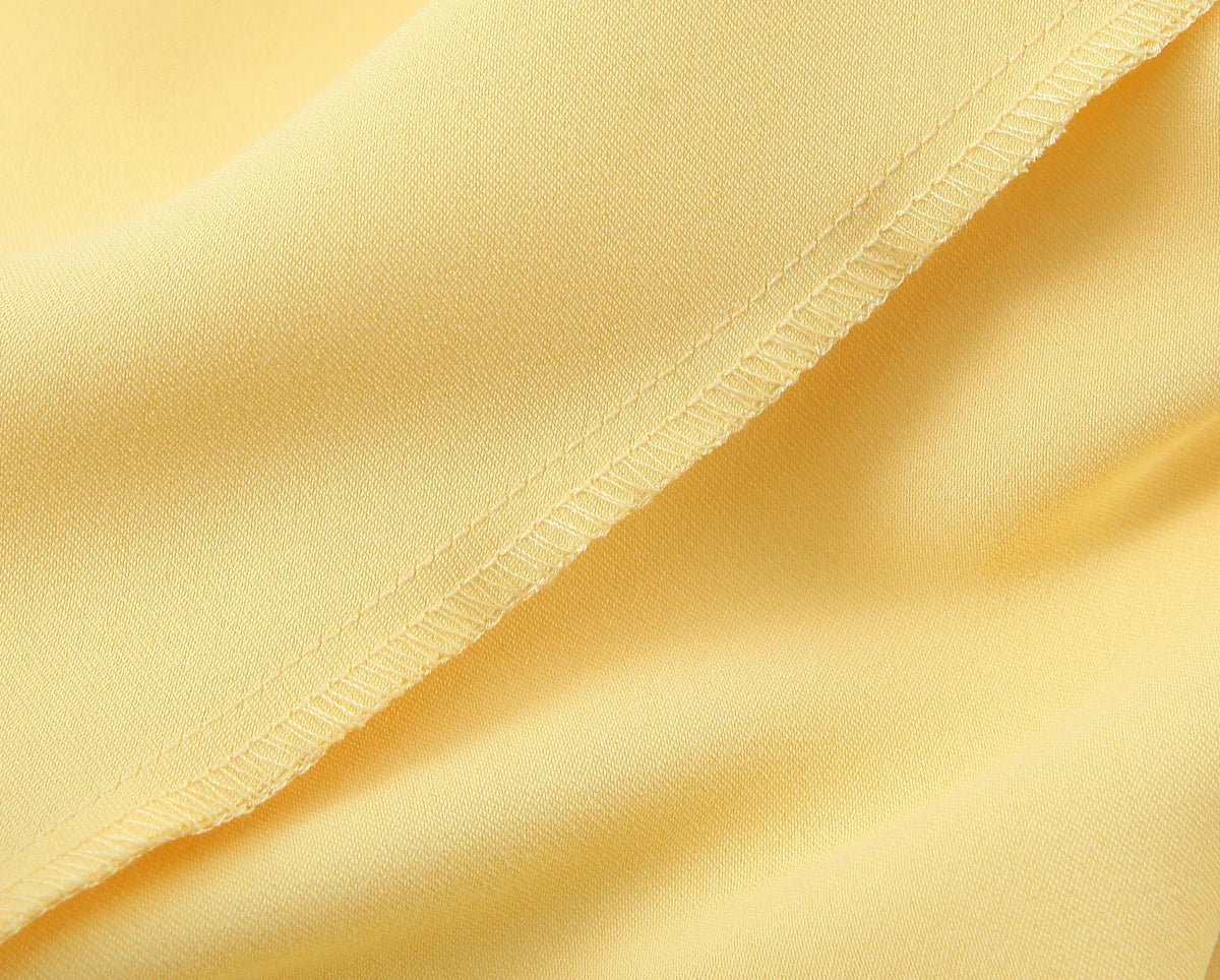 TRAFZA 2025 Summer Women V-Neck Yellow Dress Sexy Backless Women Casual Slim Stain Texture Sling Long Dress For Beach Party