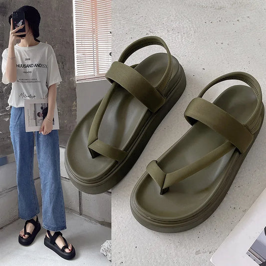 Women Platform Sandals Flat Flip Flops Summer Beach Sexy Casual shoes Cross Peep TToe Ladies Shoes  Fashion Woman Black Sandals