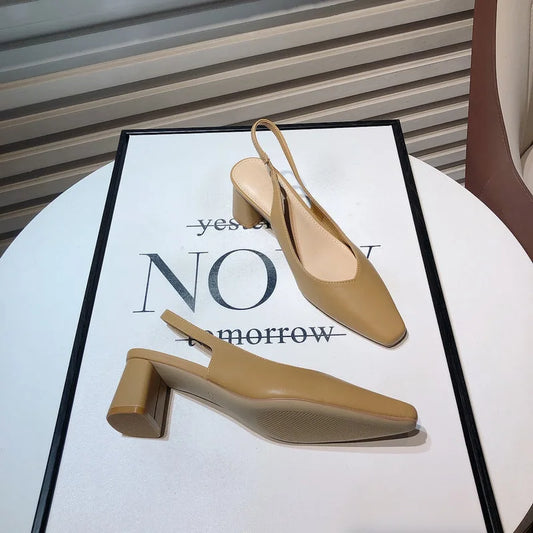 Baotou sandals 2025 new square toe thick heel empty high heels children's sandals women's professional work shoes