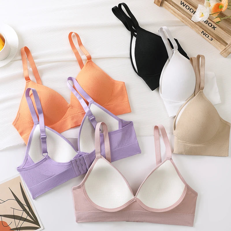 Women Underwear Set Ice Silk Seamless panties Sexy Low Waist Beautiful Back Push Up Bra Comfortable No Steel Ring Adjustable Lar