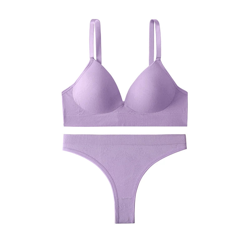 Women Underwear Set Ice Silk Seamless panties Sexy Low Waist Beautiful Back Push Up Bra Comfortable No Steel Ring Adjustable Lar