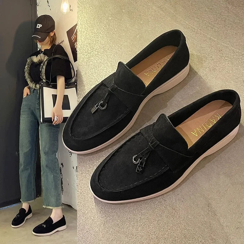 Women's flat sports casual shoes Spring and autumn thick soled suede loafers casual women walking non-slip women's casual shoes