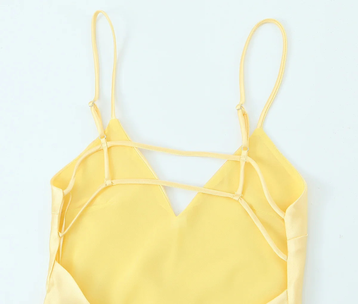 TRAFZA 2025 Summer Women V-Neck Yellow Dress Sexy Backless Women Casual Slim Stain Texture Sling Long Dress For Beach Party
