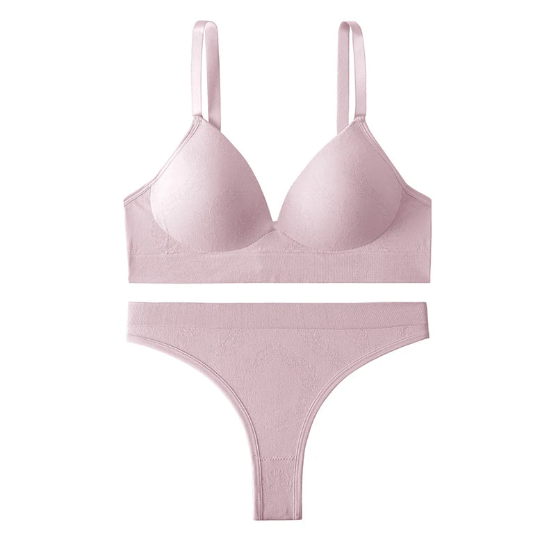 Women Underwear Set Ice Silk Seamless panties Sexy Low Waist Beautiful Back Push Up Bra Comfortable No Steel Ring Adjustable Lar