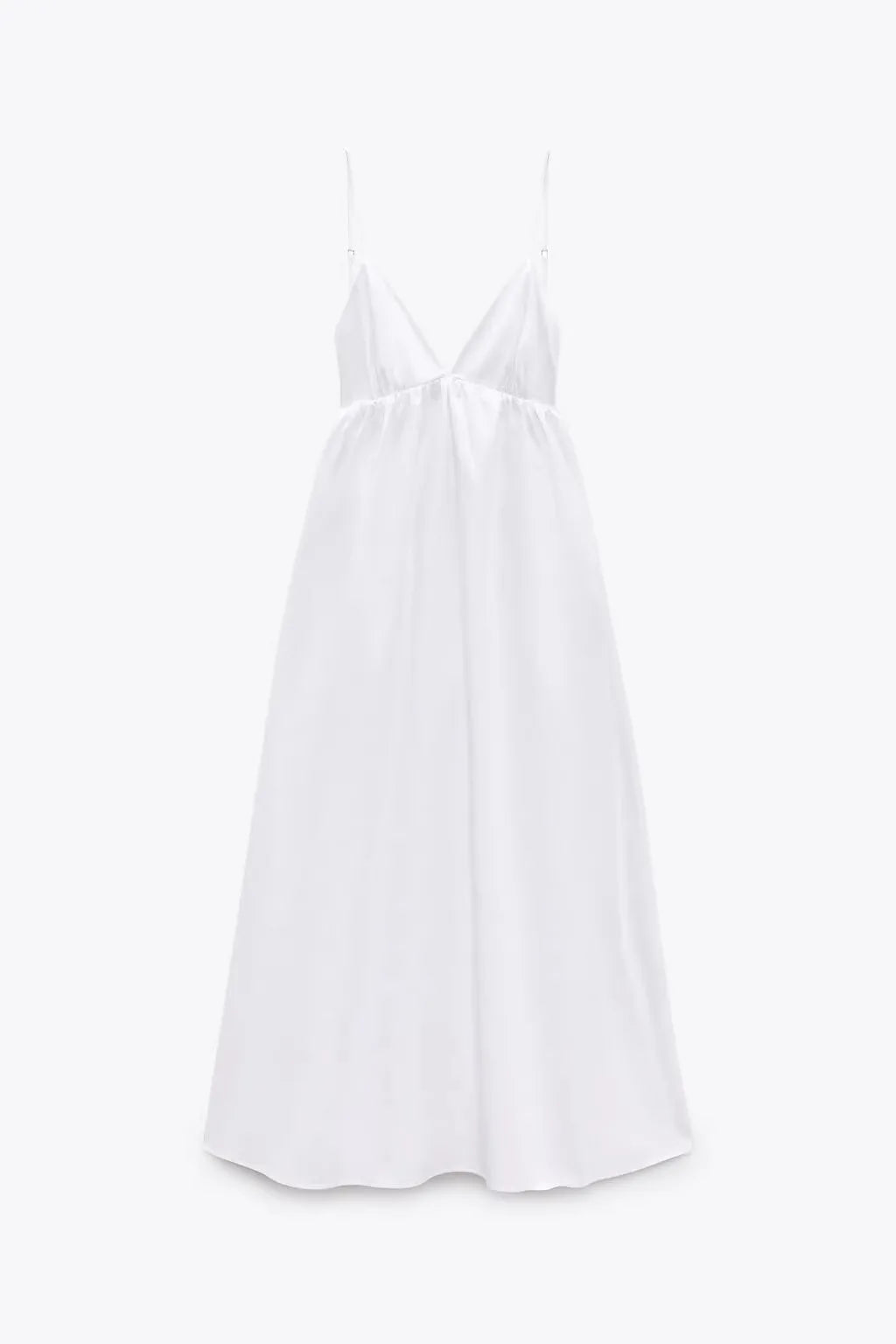 ZBZA Women's Backless Midi Dress Waistband V Neck Solid Pullover High Waisted Loose Fitting Camisole A-line Skirt New Chic Dress